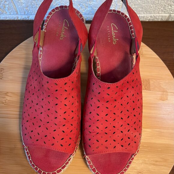 Clarks Leather Petrina Gail Espadrille Wedge Sandal, Red, Size 9 Wide - Picture 6 of 9